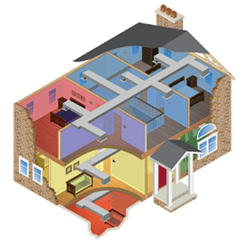 3D rendering of a house with HVAC Zoning